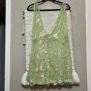 INTIMATELY | FREE PEOPLE Bamboo Combo Shimmer Stunner Sequin Lace Slip Dress XS